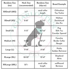 the size chart for an adult sized dog