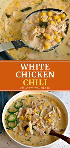 white chicken chili with zucchini in a bowl