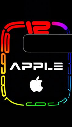 the apple logo is lit up in the dark with neon colors on it's side