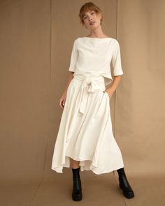 Zia Skirt - Ecru - Rayon Linen Slub – LWN Formal Linen Skirt For Spring, Formal Spring Linen Skirt, Fitted Linen Skirt For Formal Occasions, Fitted Linen Formal Skirt, Formal Fitted Linen Skirt, Spring Wedding Beige Skirt, Spring Wedding Cream Skirt, Elegant Beige Dress With Relaxed Fit, Elegant Cream Skirt For Brunch