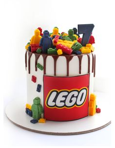 a birthday cake with legos on it