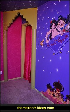 the walls in this room are painted with disney characters