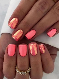 coral nail design: chrome accent Coral Nail Designs, Coral Nails With Design, Coral Nail, Coral Nail Polish, Summer Nail Ideas, Coral Nails, Nagel Tips, Summery Nails