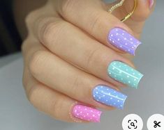 Pastel Easter Nails French, Spring Rhinestone Nails, Dot Nail Art, Polka Dot Nails, Pretty Nail Art Designs, Dots Nails, Easter Nails