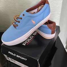 Polo Canvas Sneaker/ Baby Blue Never Worn Casual Blue Canvas Shoes With Cushioned Footbed, Blue Sporty Canvas Shoes With Cushioned Footbed, Sporty Blue Canvas Shoes With Cushioned Footbed, Light Blue Leather Sneakers For Spring, Blue Lace-up Canvas Shoes With Cushioned Footbed, Blue Lace-up Synthetic Canvas Shoes, Blue Sporty Canvas Shoes For Spring, Blue Low-top Canvas Shoes With Cushioned Footbed, Sporty Blue Canvas Shoes For Spring