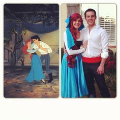 a man and woman dressed up as disney characters