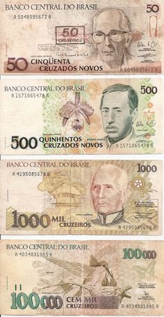 three different bills with the names of each bank in spanish and english, all on one side