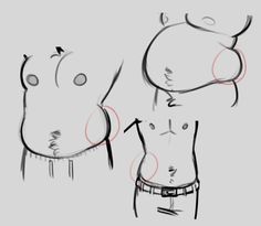 the drawing shows how to draw a man's torso in three different positions, including one