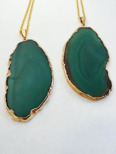 Sale Green Agate Slice Necklace Long Necklace Layering Necklace Natural Stone Bohemian Style Druzy P Gold Agate Jewelry With Large Pendant, Gold Agate Necklace With Large Stone, Bohemian Green Onyx Gold Jewelry, Bohemian Gold Jewelry With Green Onyx, Handmade Green Onyx Gold Necklace, Handmade Gold Green Onyx Necklaces, Spiritual Gold Agate Necklace, Gold Necklaces With Green Onyx Gemstone, Handmade Gold Necklaces With Green Onyx