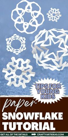 paper snowflake crafting kit with instructions to make them look like they are floating in the air