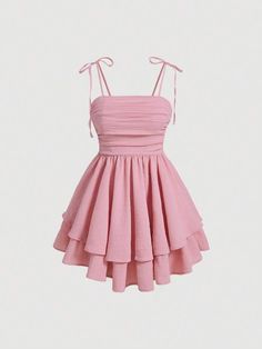 Cute Sun Dress Outfits, Cute Pink Short Dress, Silk Ruffle Dress, Outfits To Wear To A Birthday Party, Dresses For Quinceanera Guest, Teen Summer Dresses, Pink Birthday Outfit Ideas, Summer Dresses Shein, Pink Dresses Short