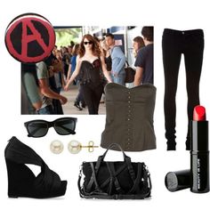 a fashion look from may 2012 featuring black top, high waist jeans and heeled sandals