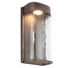 an outdoor wall light with two lights on each side and clear glass covering the outside