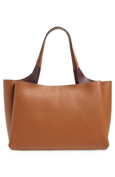 A logo stamp and signature T-Timeless stitching enrich the design of this pebbled calfskin-leather tote that features a distinctive gusseted silhouette. Shoulder straps Protective metal feet Leather Made in Italy Designer Handbags Classic Brown Bag With Grained Texture, Brown Rectangular Bag With Grained Texture, Brown Grained Texture Rectangular Bag, Brown Bags With Grained Texture For Daily Use, Brown Grained Texture Bag For Daily Use, Formal Brown Bag With Grained Texture, Brown Leather Bag With Grained Texture, Leather Tote Bag With Grained Texture, Pebbled Leather Shoulder Bag With Grained Texture For Work