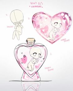 a pink heart shaped bottle with an image of a baby in it and the words valentine's day written below