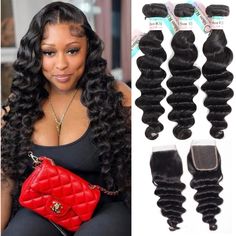 PRICES MAY VARY. 💖 1.9A Grade Brazilian Loose Deep Wave Bundles with Closure, 100% unprocessed Virgin Human Hair Loose Wave Bundles with Closure , All Hair Cut from Young Girls Directly. No Synthetic Hair Mixed, No Lice. 💖 2.Brazilian Loose Deep Wave Bundles with Closure Double Machine Weft, Tight & Neat, Shiny & Bouncy, No Shedding, No Tangling, Can be Dyed and Bleached as Your Own Hair. You Can Make a Wet and Wavy Curly Hair Looking. 💖 3.Loose Wave Bundles 100g/bundle, 150% Full Density, Tr Loose Weave Hairstyles, Deep Wave Sew In With Closure Side Part, Loose Wave Sew In With Closure, Deep Wave Hairstyles Sew Ins, Beach Waves Weave Black Women, Middle Part Sew In Beach Waves, Lose Waves Hair, Body Wave Sew In With Closure, Loose Body Wave Weave Sew Ins