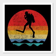 Diver Art, Underwater Welder, Beach Art Painting, Pop Art Drawing, Vintage Sunset, Free Diving, Graphic Tshirt Design, Surf Art