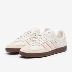 adidas Originals Womens Samba OG - Cloud White/Lucid Pink/Wonder White - Trainers - Womens Shoes | Pro:Direct Soccer Sambas Women, White Adidas Trainers, Grad Shoes, Girly Sneakers, White Adidas Sneakers, Adidas Samba White