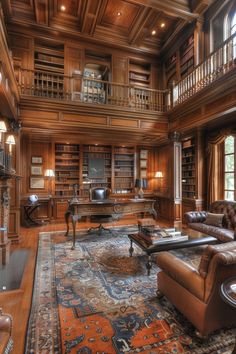 a living room filled with lots of furniture and bookshelves