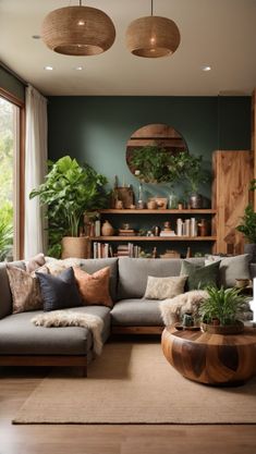 a living room filled with lots of furniture and plants