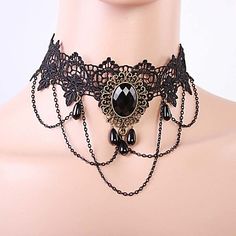 Black Lace Necklace, Punk Mode, Black Lace Choker Necklace, Gothic Choker Necklace, Tattoo Choker Necklace, Gothic Party, Gothic Mode, Necklace Tattoo, Black Lace Choker