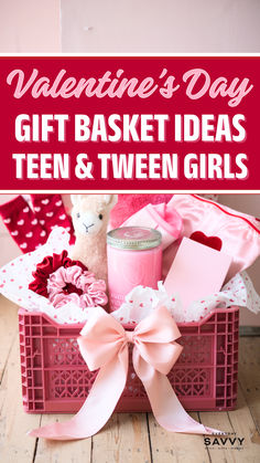 Valentines Day Basket for Teen Girl, Valentines Burr Basket, Valentine Ideas for Kids Gift Basket Ideas For Teens, Girl Gift Basket Ideas, Valentines Gifts For Teens, Valentines Gift Basket Ideas, Teen Valentine Gifts, Valentines Gift Basket, Valentines Basket, Valentine Gifts For Girls, Girl Valentines