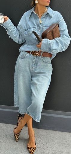 Long Blue Sweater Outfit, Chic 2024 Outfits, Denim Jeans And White Shirt Outfit, Fringe Blouse Outfit, Denim Night Out Outfit, Jean Shirt With Jeans Outfit, Denim Long Shorts Outfit, Navy Loafers Outfit Women, Sophisticated Street Style