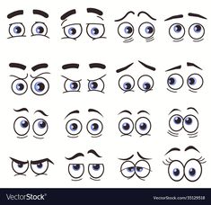 cartoon eyes with different facial expressions and eyebrows, set on white background stock photo - budget cut