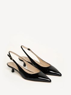 The Lisinda - Black - Patent - M.Gemi Infinity Dress Patterns, Black Kitten Heels, Melissa Shoes, Slingback Flats, Slingback Shoes, Black Shoes Women, Pointed Toe Heels, Pointed Toe Flats, It Girl