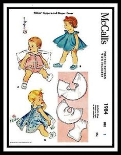 children's dress and diaper sewing pattern from the 1950's, with instructions for