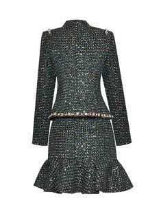 Jacket & Skirt - 2 Pieces Set Pearls details Tweed fabric Material: Polyester, Cotton Fully lined Skirt Hidden back zipper closure Delicate dry clean Protect accessory before washing Cool iron Sample size S Our Style No. ZC_2021098487 Fitted Tweed Skirt Suit With Long Sleeves, Fall Tweed Long Sleeve Skirt Suit, Fitted Blue Tweed Dress For Fall, Tweed Jacket And Skirt, Long Skirt Suits, Latest Designer Dresses, Lined Skirt, Tweed Fabric, Chiffon Maxi Dress