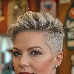 Outfits For Women With Short Hair, Super Short Womens Haircuts, Pixie Long On Top, Short Hair Color Ideas Pixies, Pixie Undercut Hairstyles Edgy, Shirt Hair Haircut, Female Undercut Short Hair, Short Shaved Pixie, Very Short Hair Edgy Pixie Hairstyles