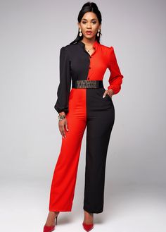 Color Block Belted Button Pocket Jumpsuit Stylish Jumpsuit, Cold Shoulder Lace, Cold Shoulder Sweater, Ladies Tops