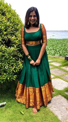 Blouse Designs For Pattu Lehenga, South Indian Skirt And Blouse, Narayanpet Blouse Designs, Saree Skirt And Top, Narayanpet Lehangas, South Indian Outfits, Narayanpet Dresses, Narayanpet Half Sarees, Long Skirt Traditional