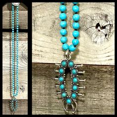 35” Beaded Necklace With 3” Pendant Marbled Turquoise Beads With Silver Hardware This Is Such A Nice Quality Necklace Your Going To Be So Glad You Have It! Hand-strung Blue Turquoise Necklace, Long Blue Beaded Turquoise Necklace, Adjustable Turquoise Necklace With 8mm Beads, Bohemian Blue Turquoise Necklace With 8mm Beads, Western Necklace, Handmade Evil Eye, Beaded Collar Necklace, Western Necklaces, Double Layer Necklace