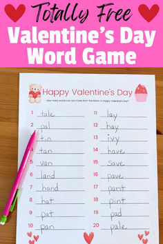 Many Words Can You Make from Happy Valentine's Day free printable