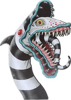 an animal mask with teeth and fangs on it's face, painted in black and white stripes