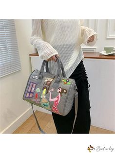 BirdinBag - Womens Crossbody Bag with Embroidered Cartoon Character ÃÂ¢ÃÂÃÂ Latest Arrival Square Crossbody Bag, Embroidered Shoulder Bag, Luxury Purses, Shoulder Bags For Women, Designer Crossbody, Designer Crossbody Bags, Cartoon Character Design, Boston Bag, Types Of Bag