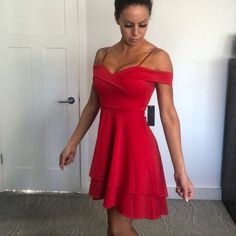 Bright Red Off The Shoulder Dress. Brand New With Tags Flirty Red A-line Mini Dress, Red Off-shoulder Mini Dress For Date Night, Red Fit And Flare Mini Dress, Red Fit And Flare Mini Dress For Date Night, Red Chic Fit And Flare Mini Dress, Red Fit And Flare Mini Dress For Night Out, Red Fit And Flare Dress For Night Out, Red Off The Shoulder Dress, Mint Dress Lace