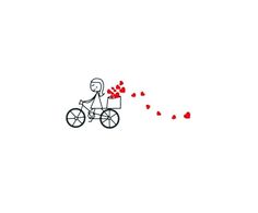 a drawing of a person riding a bike with hearts coming out of it