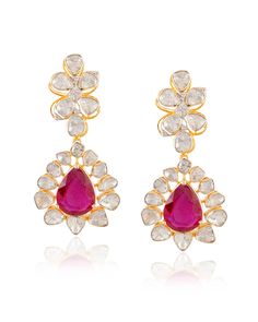 Uncut Polki Diamond & Ruby Earring, 925 Sterling Silver, Wedding Earring, Polki Jewelry, Handmade Designer, Polki Earring, Engagement Gift Manufacture Country : India * Customization always available for Ring size, metal selection and any type of center stones changes, etc.... * If you want to make your own idea of Jewelry we can do it. Material : 925 Sterling Silver Main Stone : Ruby Secondary Gemstone : Polki Gemstone Color : Red  Gemstone Shape : As Seen In A Picture * Shipment will dispatch Ruby Earring, Wedding Earring, Polki Earrings, Polki Jewellery, Red Gemstones, Ruby Earrings, Wedding Jewelry Earrings, Silver Wedding, Jewelry Handmade