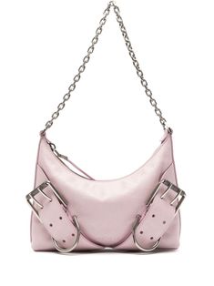 light pink calf leather grained texture logo stamp to the front decorative buckle detailing top zip fastening single chain-link top handle main compartment internal logo patch canvas lining silver-tone hardware Shoulder Bag Pink, Givenchy Bag, Versace Outfit, Chanel 2, Iconic Bags, Pretty Bags, Demi Fine Jewelry, Flat Boots, Logo Stamp