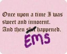 the words are written in purple and black on a pink background with an ems symbol