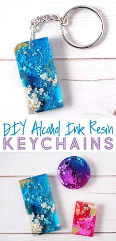 the keychains are made with acrylic ink and resin - coated paper