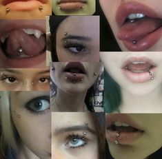 many different pictures of women with piercings on their lips and noses, all showing the same