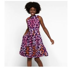 This Adorable Busayo Dress Is X Small And The Fabric Is Beautiful! Purple A-line Fit And Flare Dress, Knee-length Purple Mini Dress For Day Out, Purple Knee-length Mini Dress For Day Out, Purple A-line Midi Dress With Floral Print, Purple Fitted A-line Midi Dress, Purple Fitted Midi Dress For Day Out, Purple Sleeveless Midi Dress For Day Out, Purple Sleeveless Midi Dress For Casual Occasions, Purple Knee-length Midi Dress For Vacation