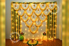 Diwali Decoration Ganpati Decoration Theme, Diwali Decoration Ideas, Simple Stage Decorations, Home Flower Decor, Ganpati Decoration At Home, Janmashtami Decoration, Diwali Decorations At Home, Diwali Decoration Items, Wedding Background Decoration