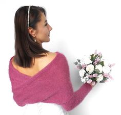 Knitted wedding jacket/shrug/cover up for brides. NOT ITCHY! It is unique in that they can be wear on both sides. As if you receive two bolero for one price! You can put it on in many different ways. See for yourself which one will suit you best! It will be a beautiful and warm wedding accessory what will warm your shoulders, but will not affect your hairstyle because owed around the shoulders. Enjoy the comfort and look elegant and beautiful. WHAT SIZE TO CHOOSE? Measure the circumference of yo Elegant Wedding Sweater For Winter, Elegant Fall Wedding Cardigan, Chic Wedding Shawl, Fall Wedding Long Sleeve Shrug, Winter Wedding Fitted Shawl, Elegant Winter Wedding Sweater, Spring Wedding Shawl In Pink, Elegant Winter Wedding Cardigan, Fitted Summer Wedding Shrug