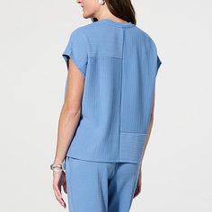 WynneLayers Ottoman Knit Paneled Tee  Whether you're throwing something on to run a quick errand or meticulously choosing that special event outfit, this soft, paneled ottoman knit top is a modern upgrade for your everyday basics. Blue Ribbed Top With Relaxed Fit, Blue Ribbed Tops With Relaxed Fit, Blue Knit T-shirt For Spring, Casual Blue Knit T-shirt, Textured Knit Short Sleeve Top For Loungewear, Blue Relaxed Fit Knit Top With Short Sleeves, Blue Short Sleeve Knit Top, Blue Textured Knit Crew Neck Top, Short Sleeve Knit Tops For Loungewear