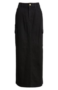 This trend-right maxi skirt is crafted from nonstretch denim with cool cargo pockets. 39 1/2" center front length (size Medium) Unlined 100% cotton Machine wash, tumble dry Made in Turkey Denim Maxi, Denim Maxi Skirt, Something New, Maxi Skirt, Nordstrom, Size Medium, Skirt, Black